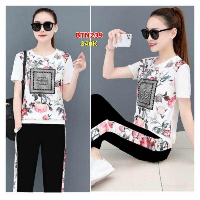 Set Bộ Thời Trang Cườm Đá Sang Trọng Trên Nền Hoa 3D- BTN239