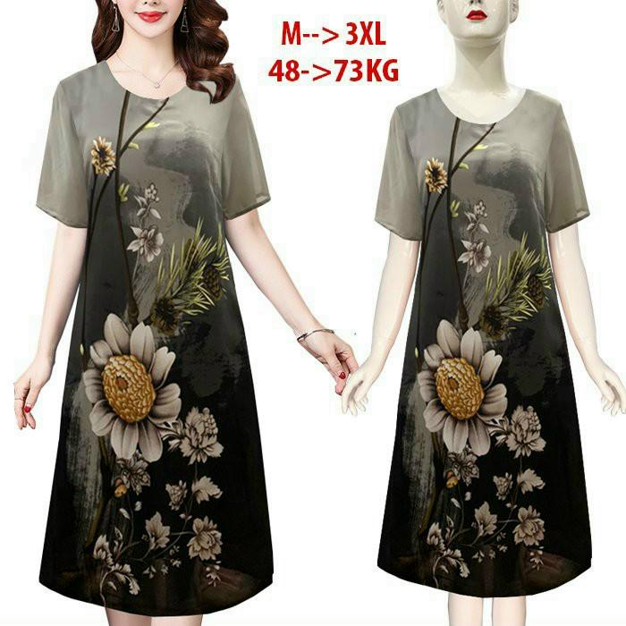 ĐẦM SUÔNG IN HOA TRẮNG SANG TRỌNG XINH XẮN- HN1170