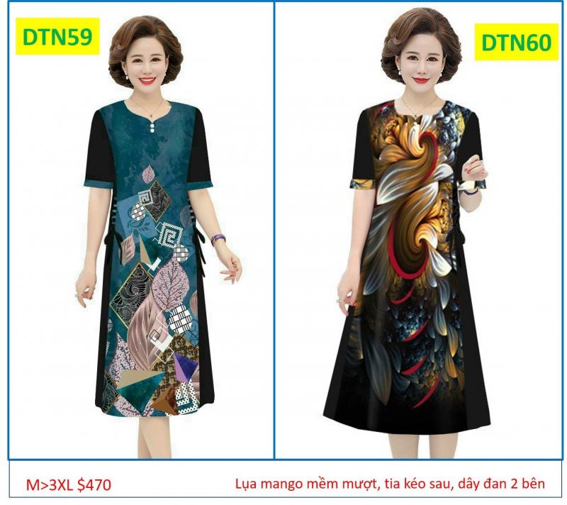 ĐẦM SUÔNG IN HỌA TIẾT ĐÍNH HẠT ĐAN DÂY 2 BÊN SANG TRONG- DTN59 60