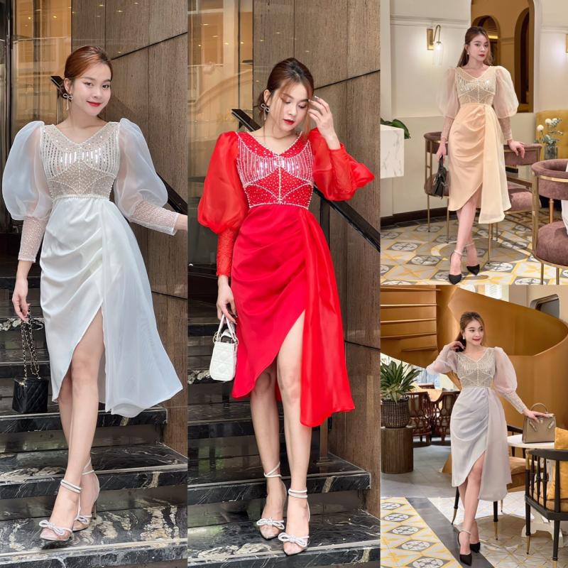 Đầm body tùng xéo kết đá gương cao cấp sang trong - D834