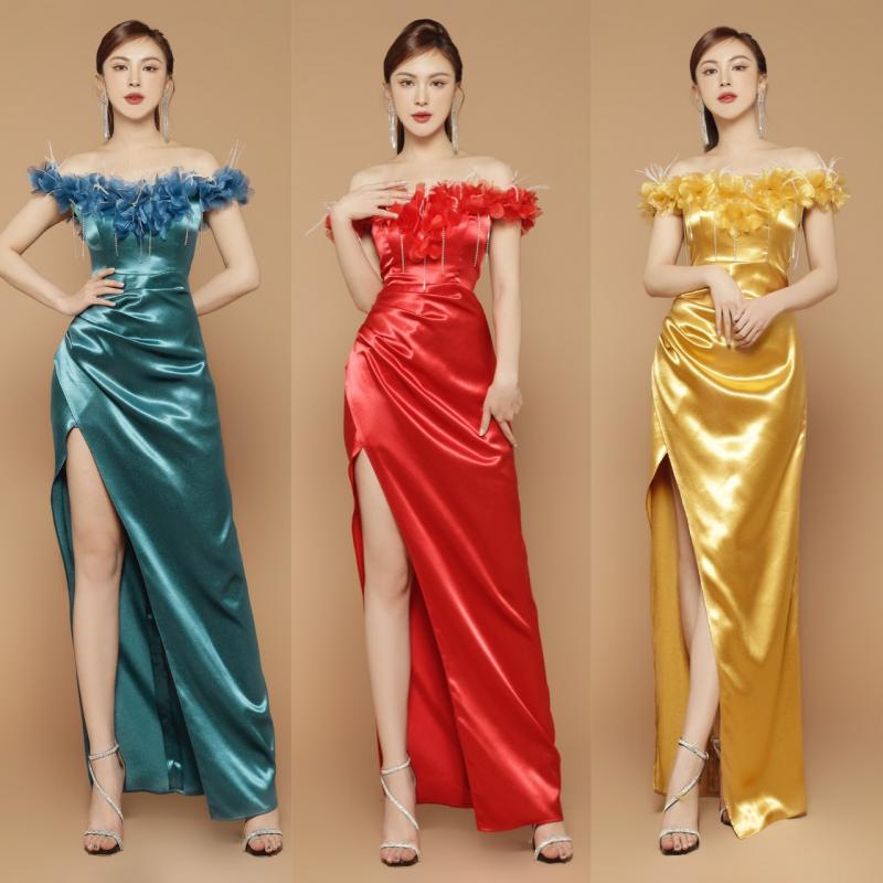 Dạ hội trễ vai đính dây đá cao cấp sang chảnh - D1118