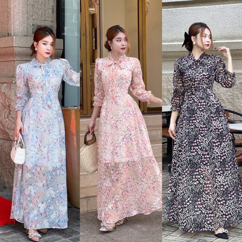ĐẦM MAXI DÁNG DÀI CỘT NƠ CAO CẤP- D1146