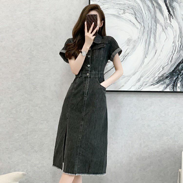 ĐẦM JEAN ĐEN XẺ TÀ  XINH XẮN CAO CẤP -D1200