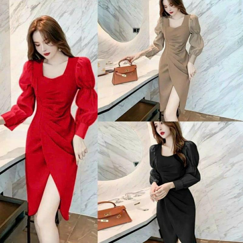Đầm body tay phối voan cao cấp -D1247