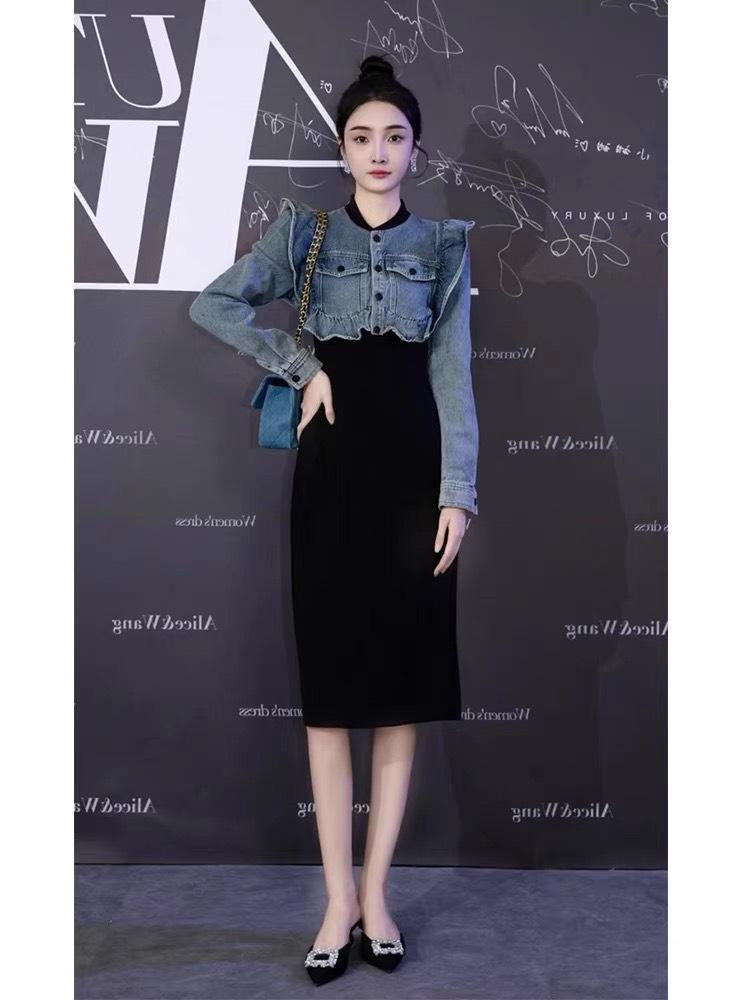 ĐẦM JEAN PHỐI THUN CAO CẤP SANG TRONG- D1231