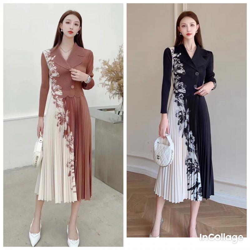 ĐẦM DẬP LY CỔ VEST PHỐI HOA CAO CẤP XINH XẮN-D1268