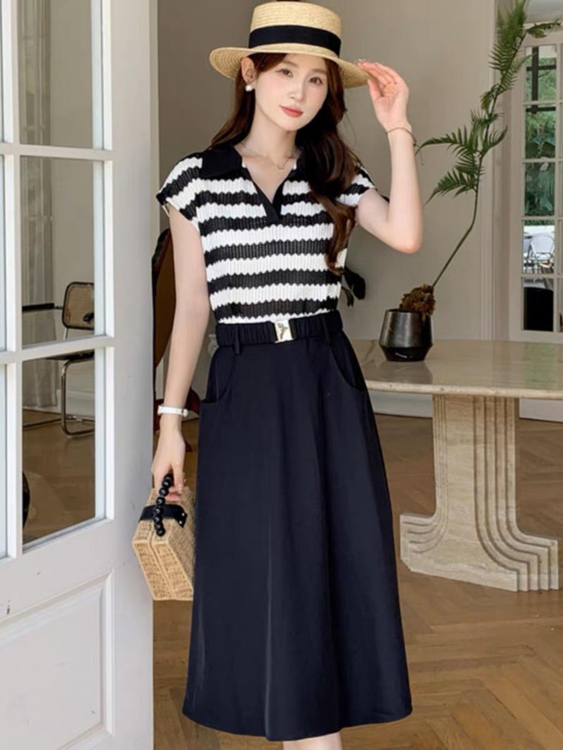 ĐẦM XÒE SỌC KÈM BELT CAO CẤP - D1270