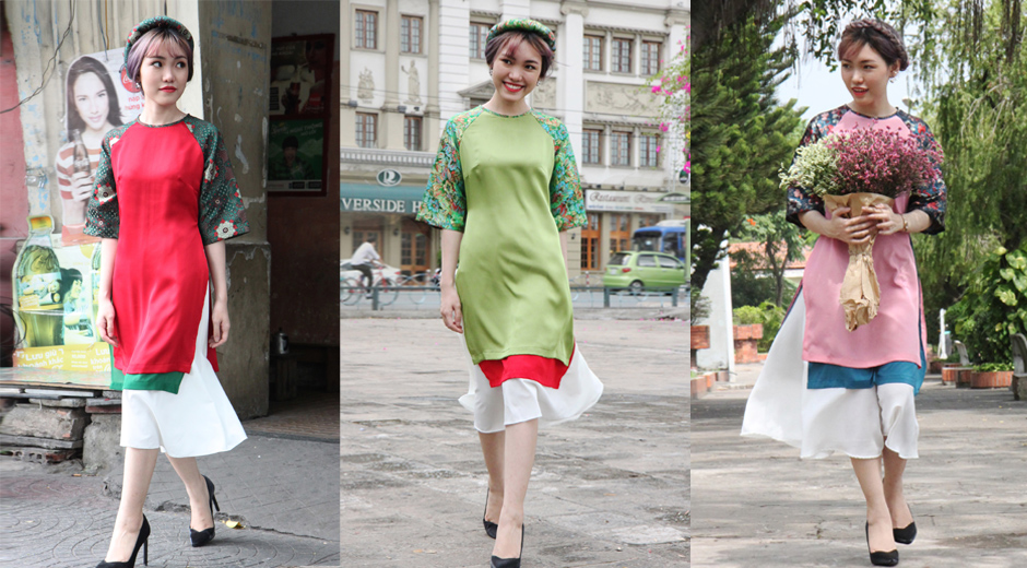 Áo dài cách tân phối váy đụp  mốt gây tranh cãi nhất Tết Đinh Dậu   VnExpress Giải trí