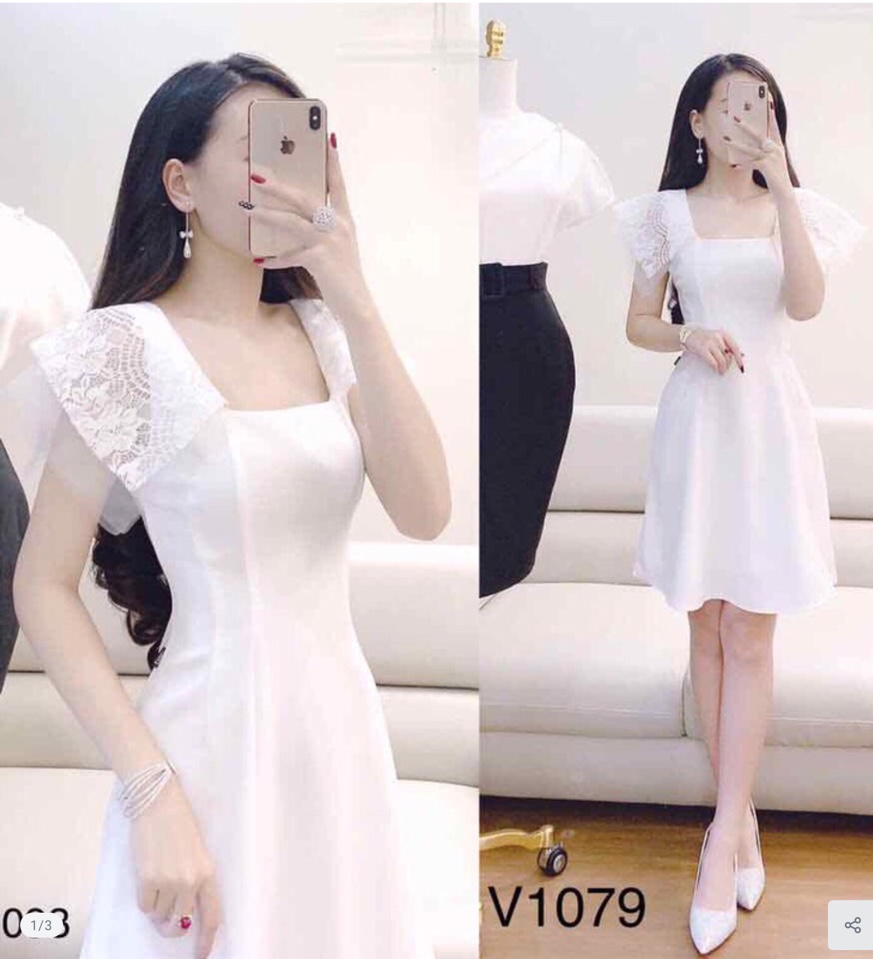 Váy liền thân đuôi xoè màu trắng nhẹ nhàng thanh lịch | Shopee Việt Nam
